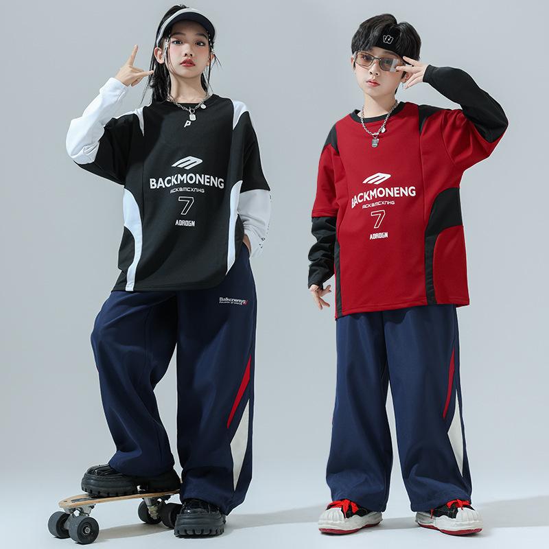 キッズ セットアップ 男の子 女の子 秋冬 アメリカン ヒップホップ レーシング 切り替え スウェット ト..