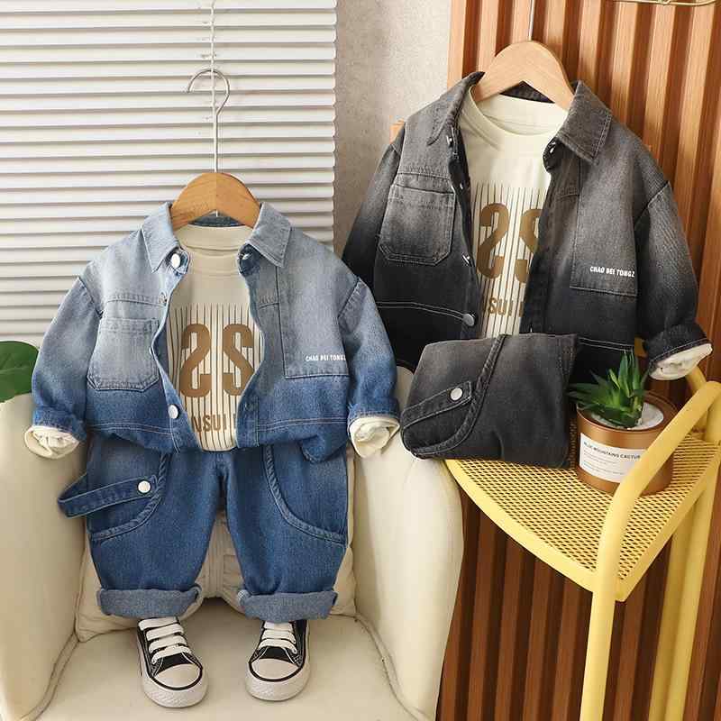 パンツセット 男の子 デニム 長袖 グラデーション スリーピース 上下セット カジュアル トレンド おし..