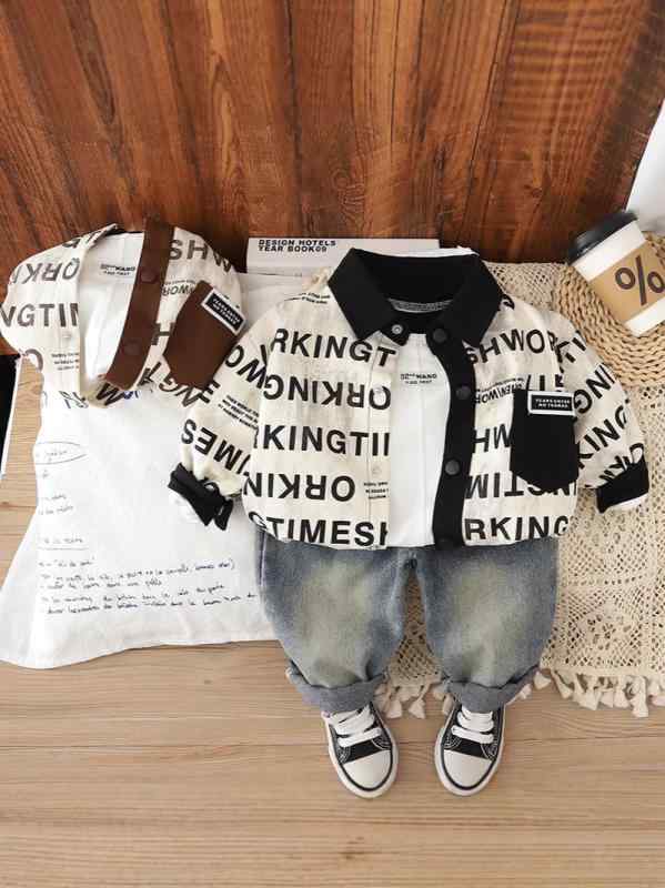 ベビー服 男の子 セットアップ アルファベット総柄 3点セット 綿95% 肌触り柔らか お出かけ 普段着 カ..