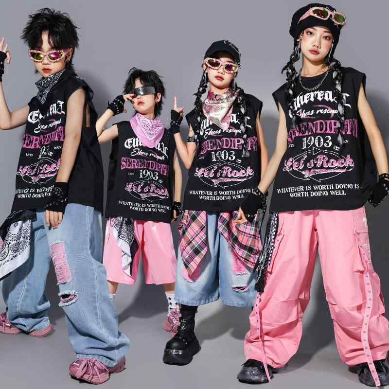 キッズ 男の子 女の子 ストリートダンス HIPHOP デニム セットアップ 上下セット 発表会 舞台 衣装 ア..