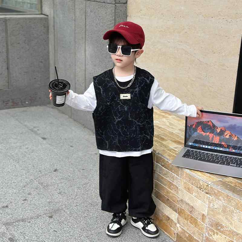 セットアップ 男の子 春秋 長袖 ベスト パンツ 3点セット スポーツ カジュアル トレンド おしゃれ コッ..