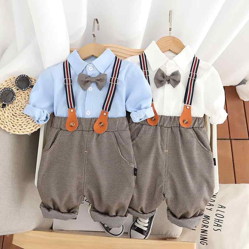 樂天商城 - キッズ 男の子 ベビー服 春秋 長袖シャツ オーバーオール 上下 2点セット 無地 かわいい カジュアルスタイル 普段着 お出かけ着 肌触り柔らか 綿混素材 幼児 80cm 90cm 100cm 110cm