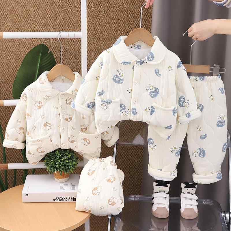 セットアップ 男の子 ベビー 秋冬 ガーゼ 厚手 綿 コットン パジャマ 長袖 牛柄 ド...