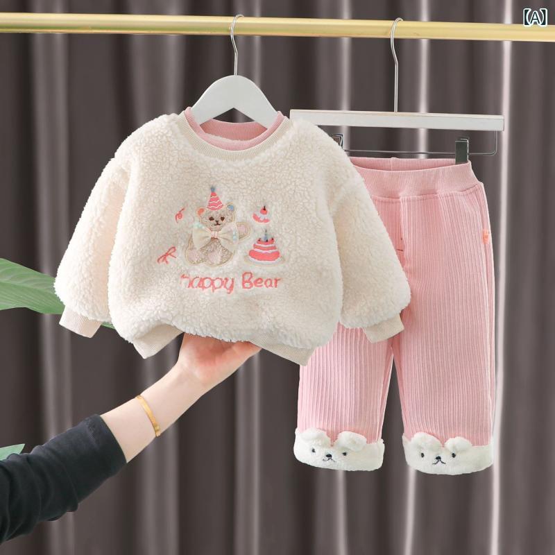 キッズ 女の子 ベビー 裏起毛 厚手 保温 防寒 セットアップ 上下セット パンツ プ...