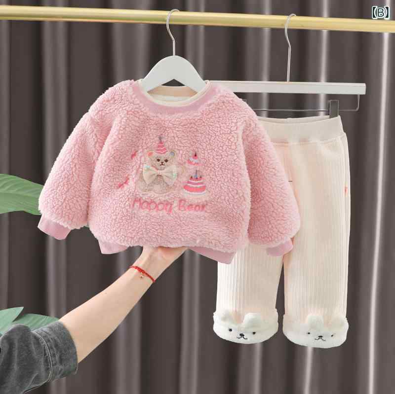 キッズ 女の子 ベビー 裏起毛 厚手 保温 防寒 セットアップ 上下セット パンツ プ...