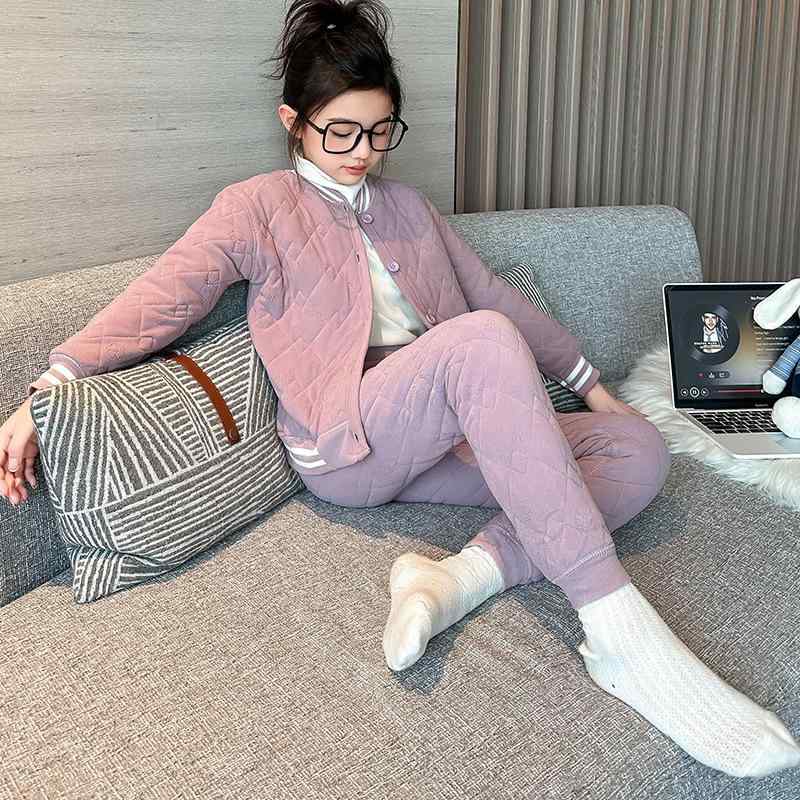 あったか 保温 防寒 厚手 キッズ 男女兼用 綿 コットン 丸首 インナーウェア 上下セット 肌着 ルームウェア スクールインナー 制服 通学 秋冬 無地 120cm 130cm 140cm 150cm 160cm 170cm