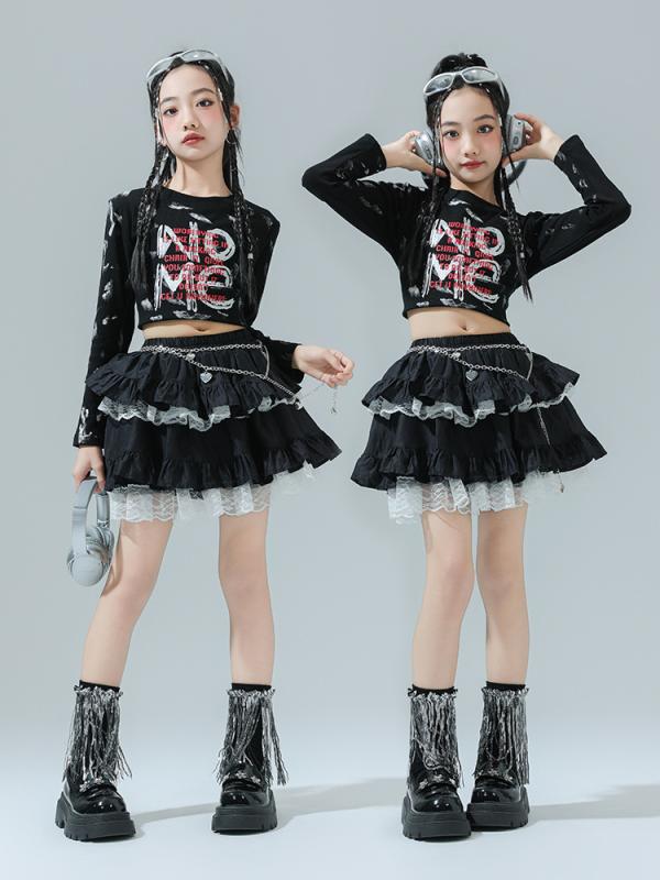 ダンス衣装 女の子 キッズ ジャズ ストリート ヒップホップ セットアップ ショート丈 へそ出し 発表会 舞台 ステージ ガールズグループ トレンド ランウェイ スイートクール 甘辛ミックス