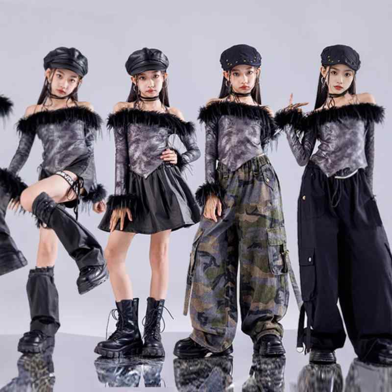 ジャズダンス 衣装 キッズ 女の子 長袖 トップス フェイクレザー ショートパンツ セットアップ クール ヒップホップ 発表会 ステージ 練習着 韓国風