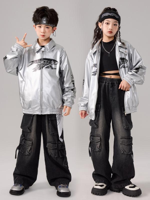 ダンス衣装 キッズ 男の子 ボーイズ ヒップホップ ストリートダンス ジャズダンス ドラム レッスン着 練習着 発表会 ステージ衣装 イベント クール フェイクレザー ジャケット パンツ セットアップ