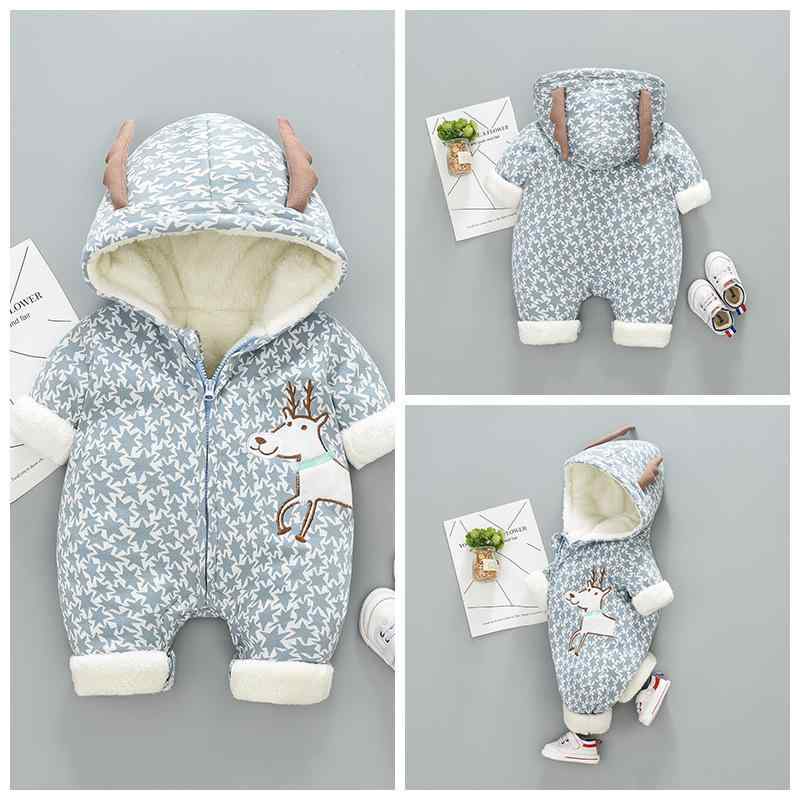 ロンパース 新生児 ベビー 男の子 フード付き 長袖 フリース裏地 厚手 あったか 綿95% 前開き ジッパー..