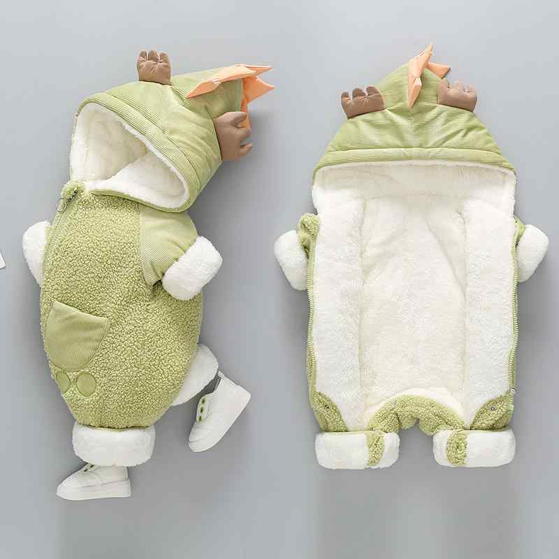 ロンパース ベビー 新生児 ひよこ柄 裏起毛 厚手 フード付き ジップアップ 秋冬 防寒 お出かけ着 抱っこ用 暖かい カジュアル 男女兼用 ポリエステル
