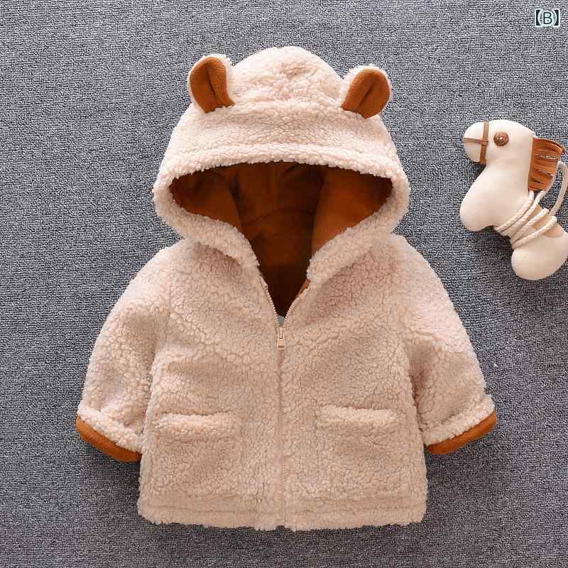 セキュアデポのキッズ 男の子 女の子 アウター 裏起毛 あったか クマ耳フード ジップアップ カーディガン 秋冬 カジュアル 柔らか 綿 幼児服 通園 通学 普段着 80cm 90cm 100cm 110cm｜アングル3