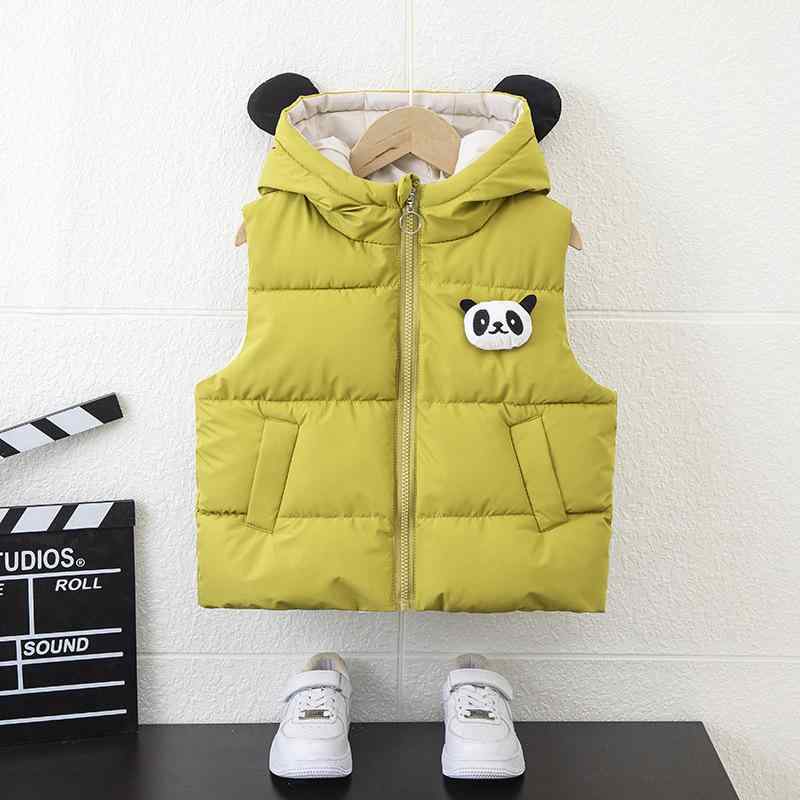 キッズ 男の子 フード付き ベスト 秋冬 厚手 中綿入り 防寒 キャラクター パンダ柄 ジップアップ 前開き コットン 肌触りソフト カジュアル 通園 普段着