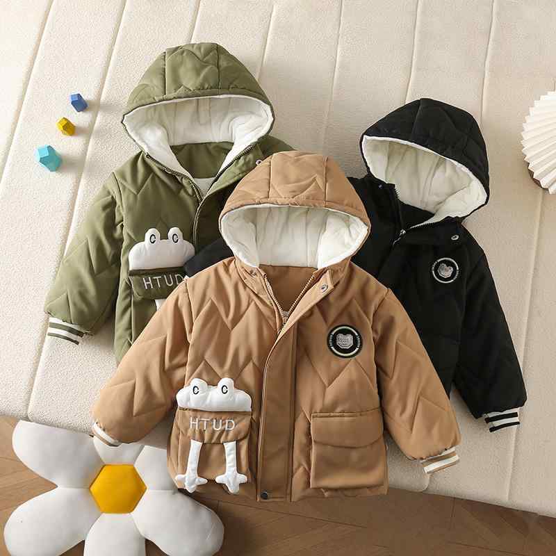 ベビー 男の子 冬 極厚 防寒 中綿入り フード付き カエル柄 ジップアップ ジャケット アウター 赤ちゃ..