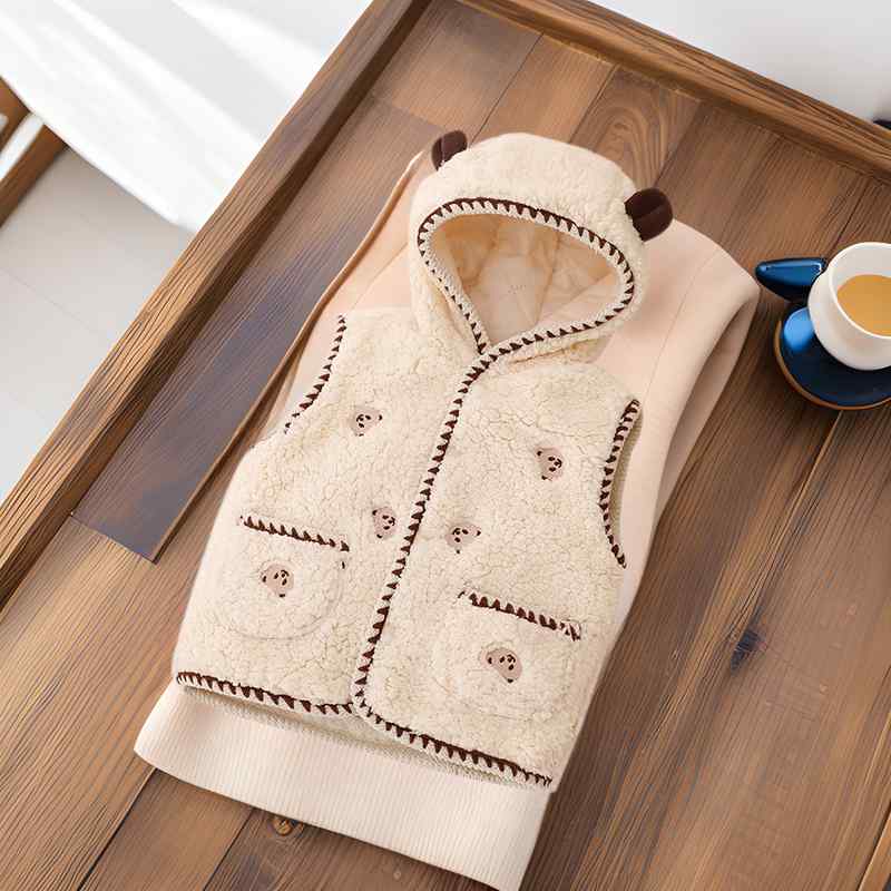 ベスト ベビー キッズ 男の子 女の子 男女兼用 1-3歳 ボア 厚手 フード付き 裏ボア 中綿 あったか 防寒..
