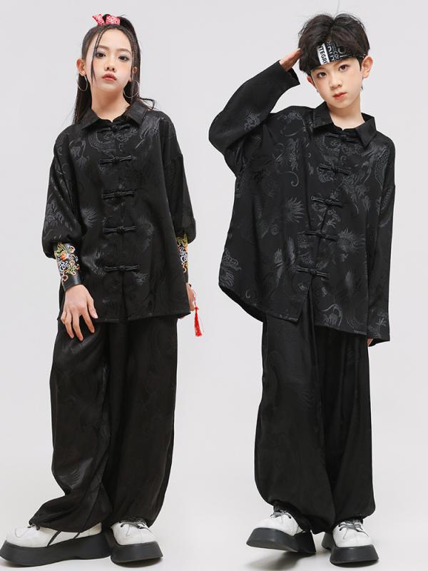 ダンス衣装 キッズ ジュニア 男の子 女の子 ストリートダンス ヒップホップ 中国風 国潮 ゆったり ルー..