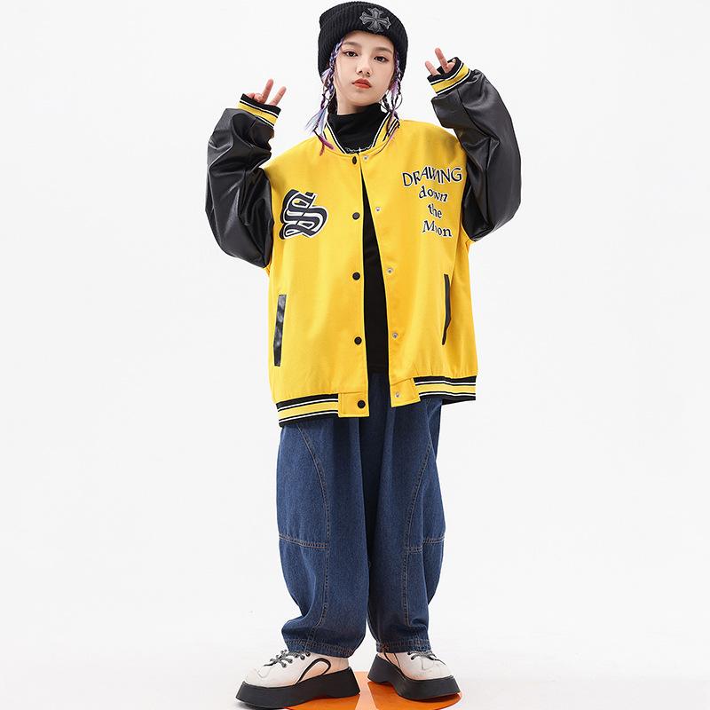 ダンスウェア キッズ 男の子 女の子 ストリートダンス ヒップホップ おしゃれ ゆったり ベースボールジャケット 発表会衣装 運動会 クラス服 上下セット