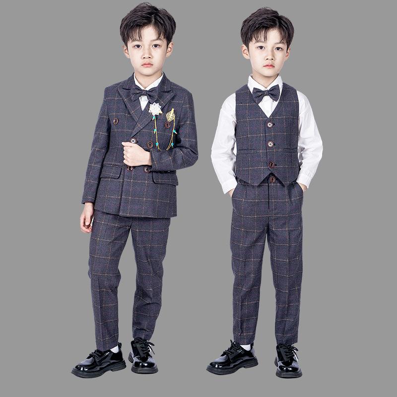 スーツ キッズ 男の子用 チェック柄 ベスト パンツ セットアップ フォーマルウェア 発表会 演奏会 結婚式 リングボーイ 司会 ピアノ ステージ衣装 小学生 ...