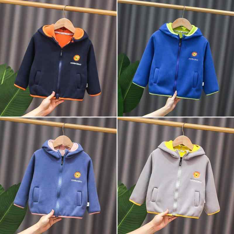 ジャケット 男の子 キッズ 秋冬 ライオン柄 カートゥーン 両面フリース フードつき ジップアップ 長袖 ..