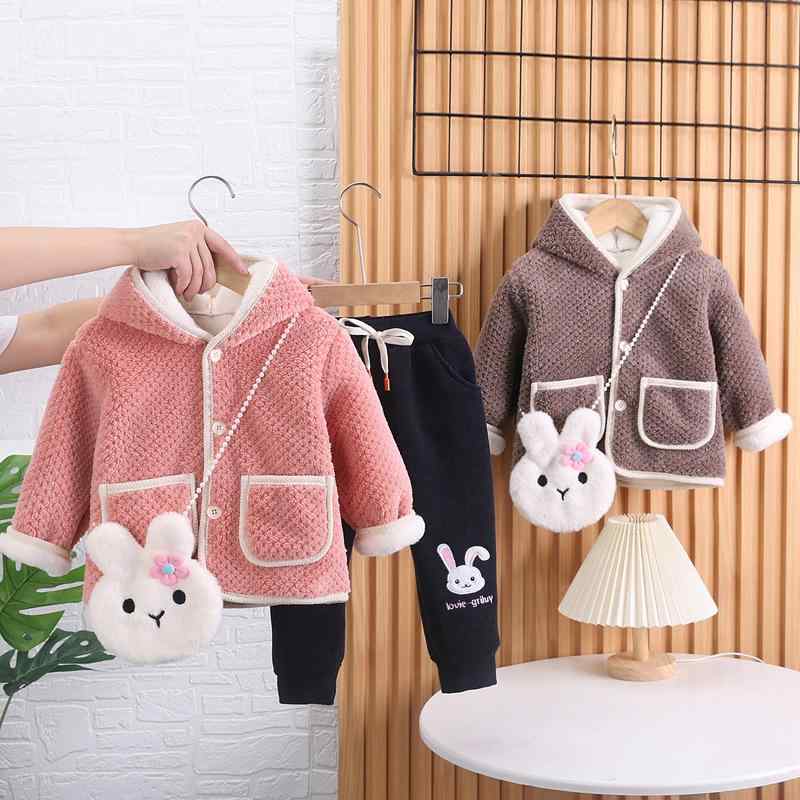 子供服 女の子 ベビー うさぎ 長袖 フード付き 裏起毛 パンツ 2点セット セットアップ かわいい 綿混 ..