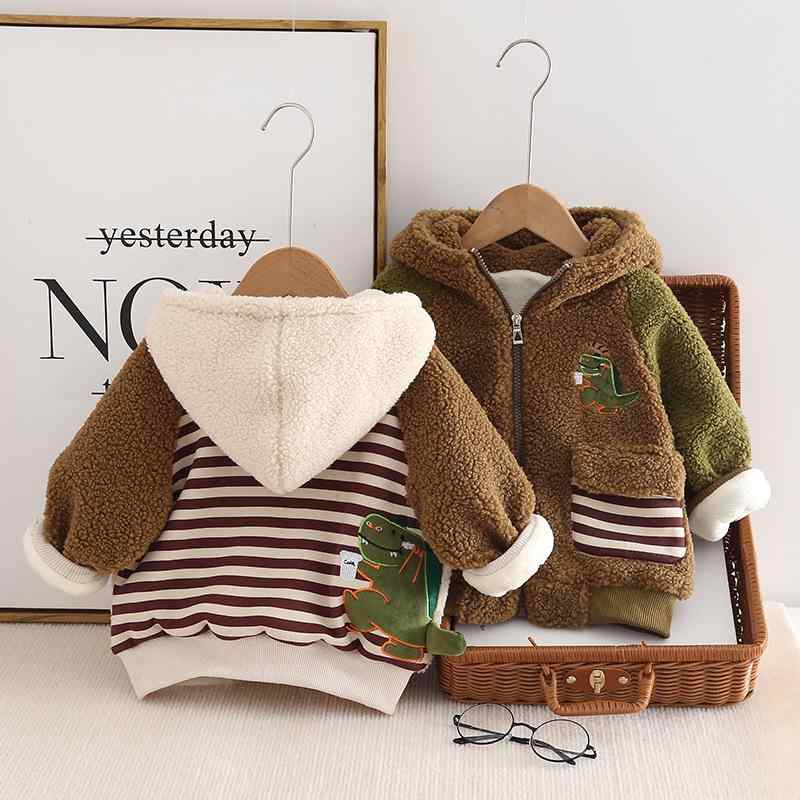 キッズ シープボアジャケット 保温 厚手 裏起毛 ジップアップ 恐竜 切り替え フード付き 韓国風 ショー..