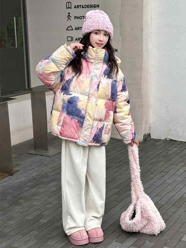 ダウンジャケット キッズ ジュニア 女の子 女児 厚手 ホワイトダックダウン フード付き ゆったり 韓国..