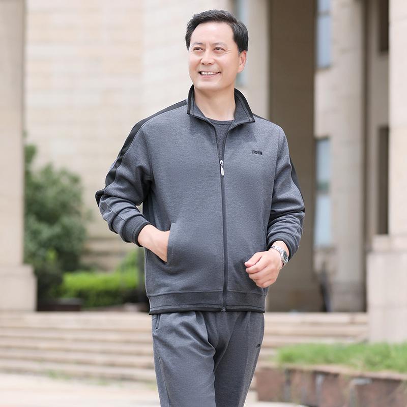 スポーツウェア メンズ 中高年 父親向け 春秋 吸汗速乾 通気性 ゆったり ルーズフィット カジュアル ルームウェア 普段着 長袖 襟付き スリーピース 3点セット セットアップ