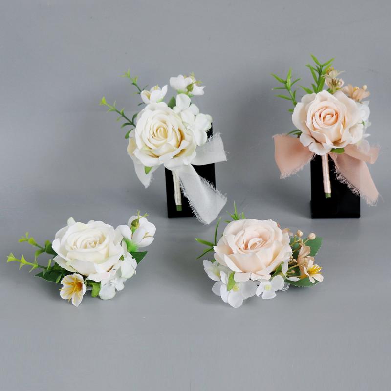ウェディングコサージュ 新郎新婦 介添人 ブライズメイド向け ハンドメイド 手作り 造花 絹花 上品 欧..