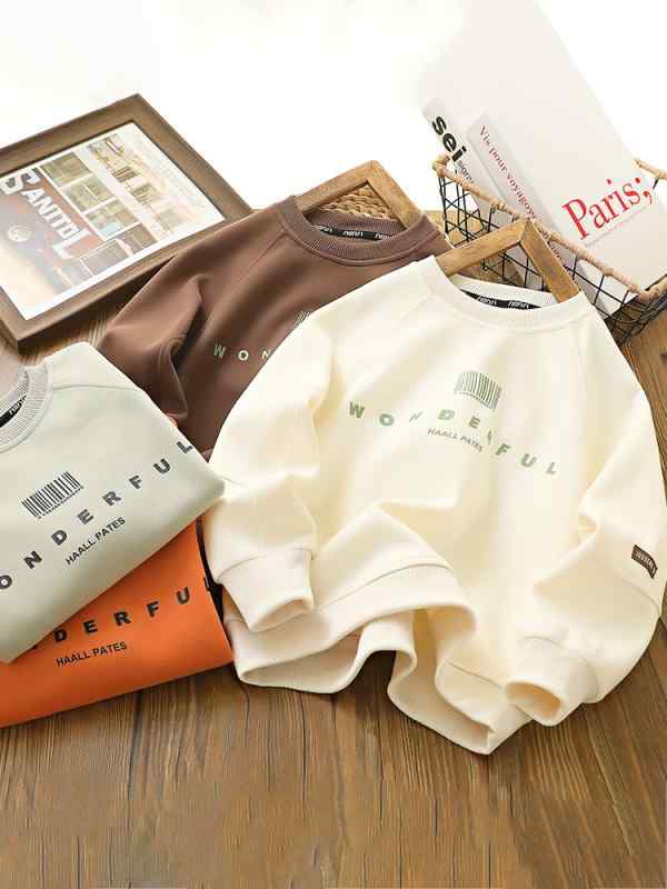 スウェット 男の子 キッズ ジュニア 長袖 クルーネック トレーナー 春秋 韓国風 おしゃれ ファッション 綿 コットン 柔らかな着心地 ストライプ アルファベット柄 通学 普段着 カジュアル トップス オフホワイト