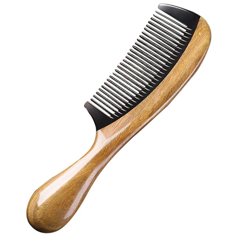 櫛 緑檀木 牛角 粗目 細目 丸型持ち手 静電気防止 頭皮ケア 美髪 天然素材 上質 誕生日 プレゼント 記..