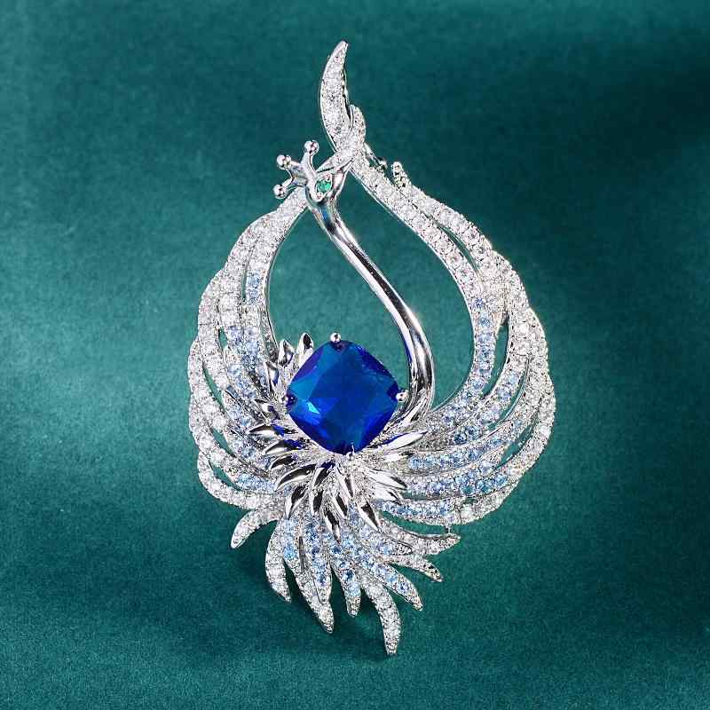 ・カテゴリ: ブローチ・対象: 女性・スタイル: 上質感、ファッション通勤・素材: 銅、ジルコニア・加工: 電鍍・モチーフ: 鳳凰・カラー: ブルー・用途: 記念、装飾、多機能、贈答、固定