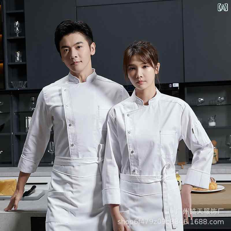 コックコート 男女兼用 長袖 秋冬 防寒 ホテル レストラン 飲食店 厨房 調理服 ユニフォーム 作業服 綿混 白 黒 灰