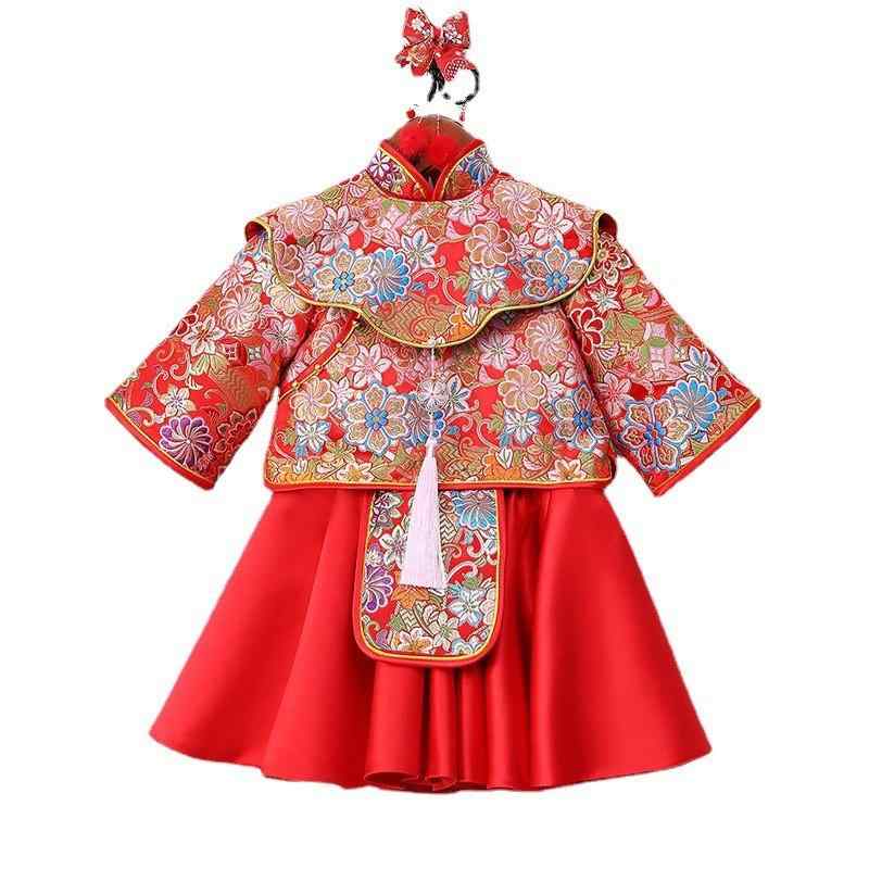 唐装 ベビー 女の子 キッズ 1歳 誕生日 初誕生 お祝い着 記念衣装 花柄 綿裏地 織錦 セパレート プリン..