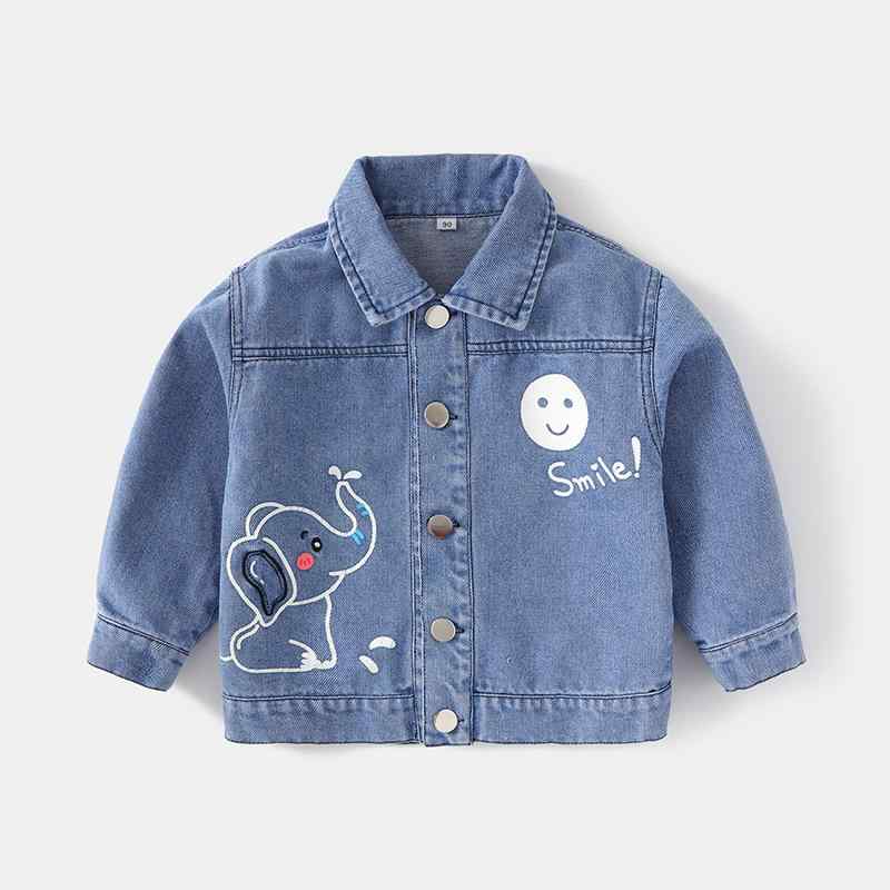 デニムジャケット ベビー キッズ 男の子 女の子 ユニセックス 春秋 柔らか加工 コットン キャラクター 韓国風 長袖 襟付き ボタン ショート丈 ブルゾン かわいい 通園 お出かけ カジュアル 青