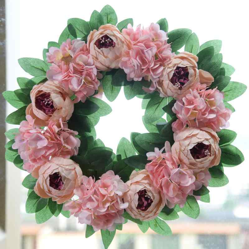 リース 壁掛け 造花 牡丹 紫陽花 玄関ドア ウェディング クリスマス 飾り 藤製 インテリア リビング 寝..