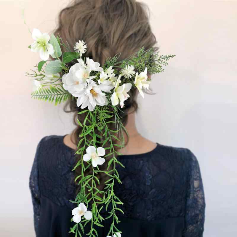 髪飾り レディース 手作り 森ガール風 ナチュラルテイスト 造花 グリーン ヘッドドレス ブライダル ヘ..