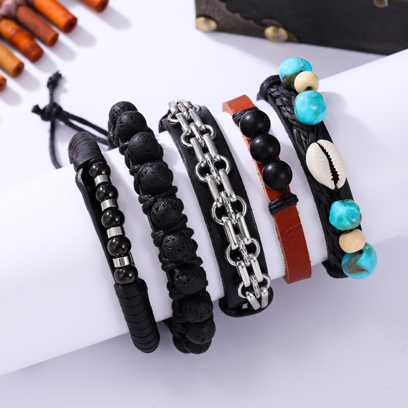 ブレスレット メンズ レディース 手作り 編み込み レザー 多重巻き ボヘミアン パンク 個性派 重ね付け..