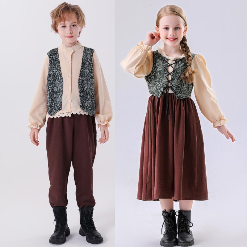 コスチューム キッズ 女の子 男の子 レディース ハロウィン ガーデナー ドイツ ミュンヘン ビール祭り 荘園 メイド服 黒 花柄 レトロ ポリエステル 仮装 コスプレ セットアップ