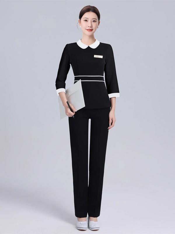 セットアップ レディース ホテル エステ 美容室 ウェルネス サロン ユニフォーム セラピスト服 7分袖 細見え スタイリッシュ 上品 エレガント 快適 カジュアル 秋冬