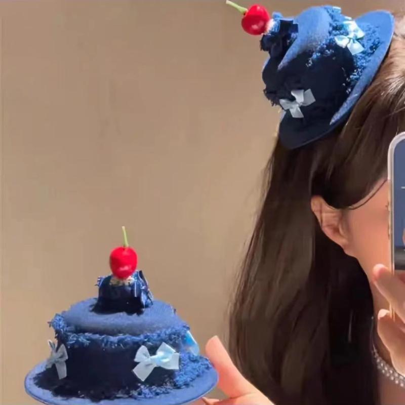 ヘアアクセサリー レディース ハンドメイド ファッション おしゃれ ブルー デニム リボン チェリー バ..