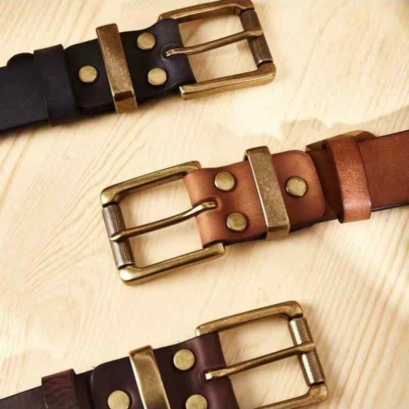 ベルト メンズ 本革 牛革 レザー 植物タンニンなめし革 高級感 銅製 ピンバックル レトロ カジュアル ビジネス シンプル 通勤 万能 オールシーズン 普段使い 丈夫
