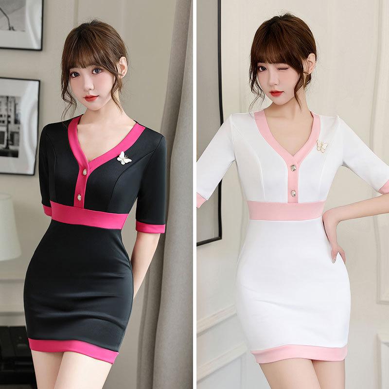 ワンピース レディース エレガント ウエストマーク 着痩せ スタイルアップ ショート丈 ナイトドレス キ..