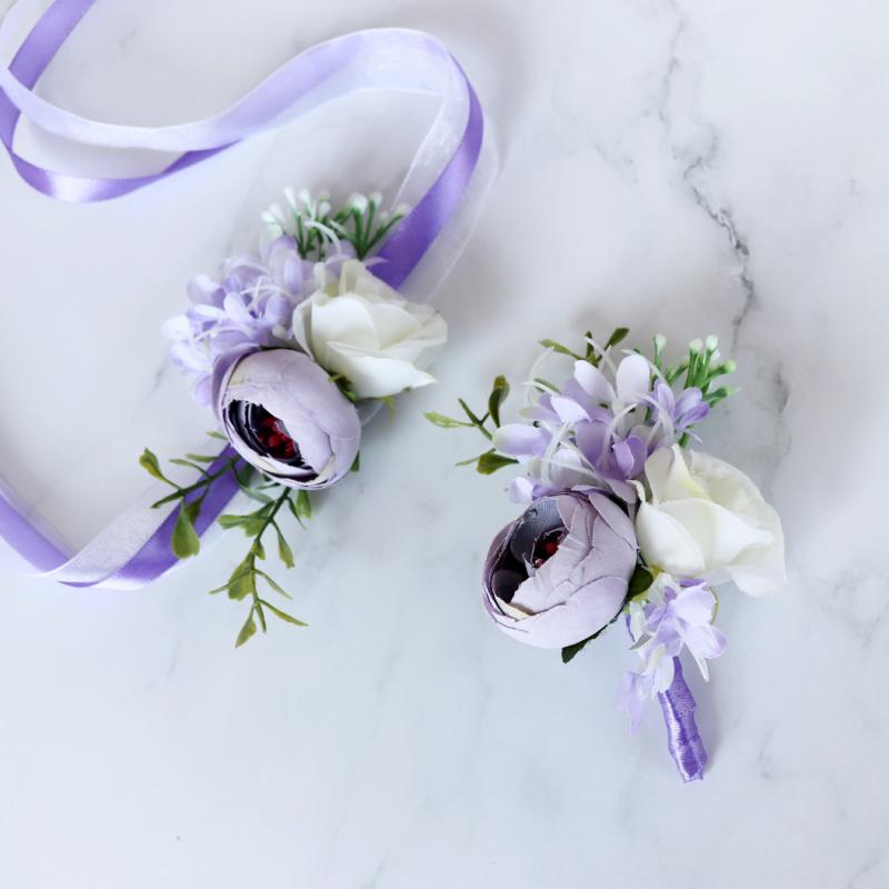 ウェディング 男女兼用 ブートニア コサージュ リストブーケ 新郎 新婦 ブライズメイド グルームズマン ゲスト 手作り ヨーロピアン 造花 披露宴 パーティー(x2)