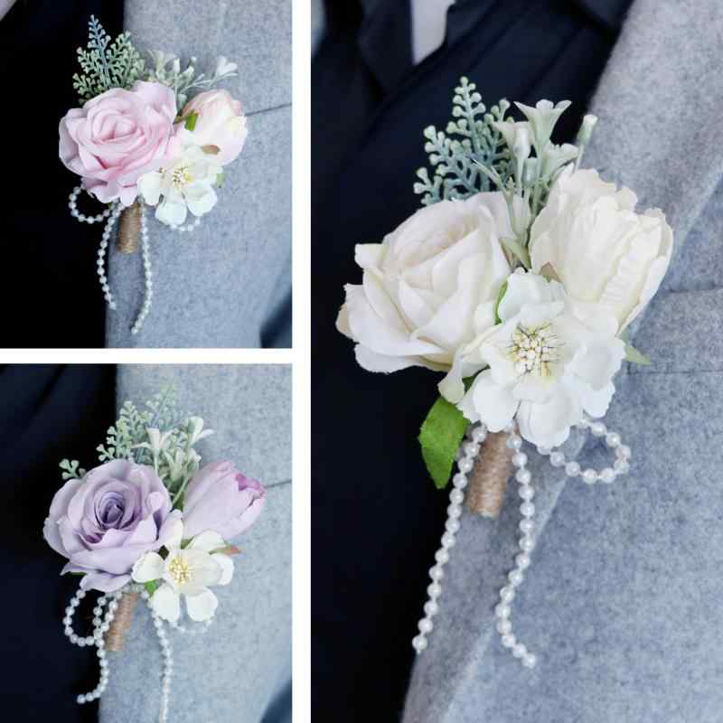 コサージュ 新郎新婦 ウェディング ブートニア 森スタイル アウトドア結婚式 造花 シルクフラワー 披露..