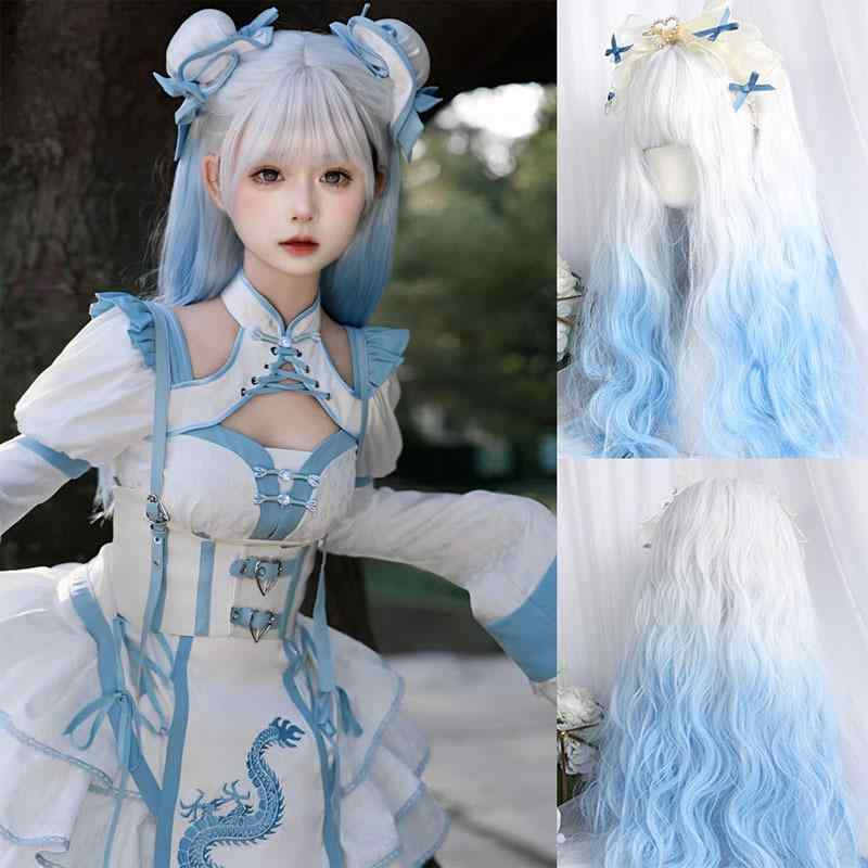 ウィッグ レディース ロリータ コスプレ イベント 仮装 パーティー ロング カール グラデーションカラ..