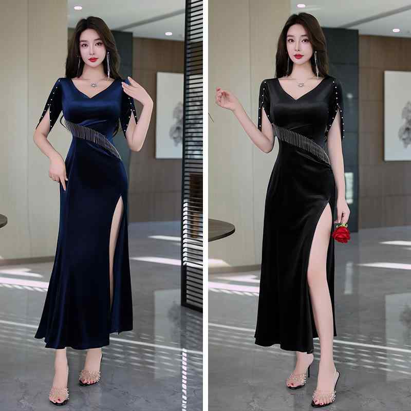 ドレス レディース セクシー イブニングドレス ナイトドレス 深Vネック ローカット 細見え スタイルア..