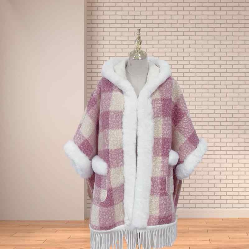 ポンチョ ショール 秋冬 裏起毛 厚手 フリンジ フード付き シンプル ゆったり 大きいサイズ ポケット付..