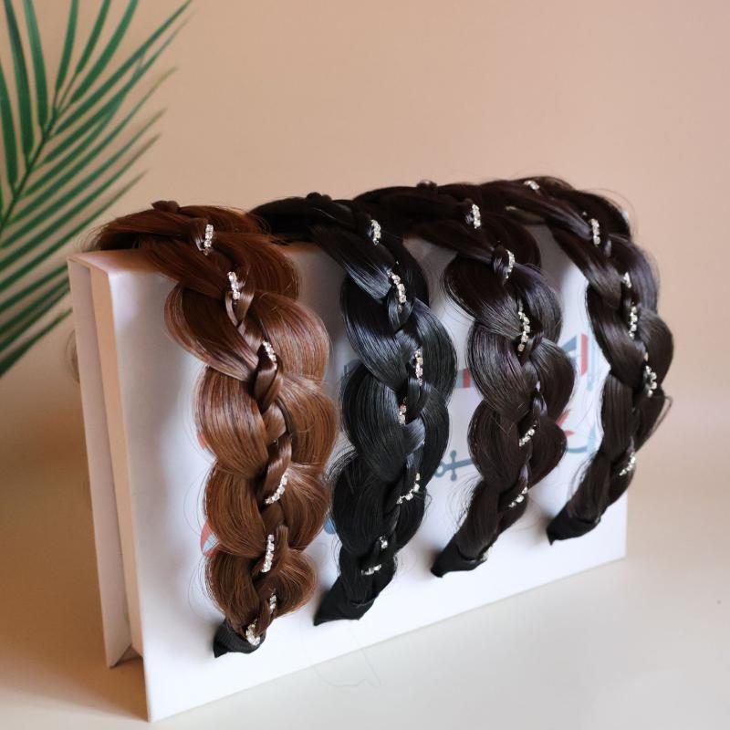 レディース カチューシャ 幅広 ウィッグ 付け毛 クリスタル 編み込み エスニック 耐熱ファイバー 自然..