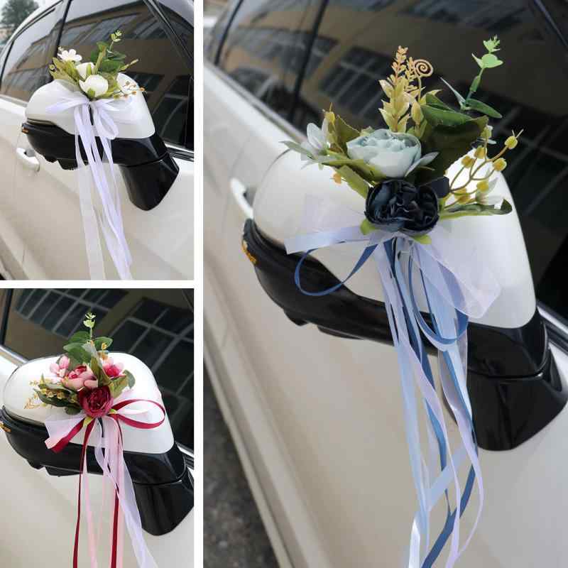 造花 ウェディングカー バックミラー ドアハンドル 装飾 花束 結婚式 飾り付け メインカー サブカー用 ..