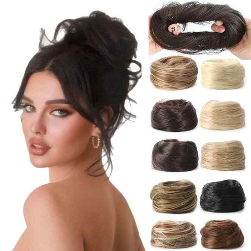 お団子ウィッグ レディース ヘアゴム ストレート 耐熱ファイバー 自然な付け心地 シームレス 簡単装着 ..